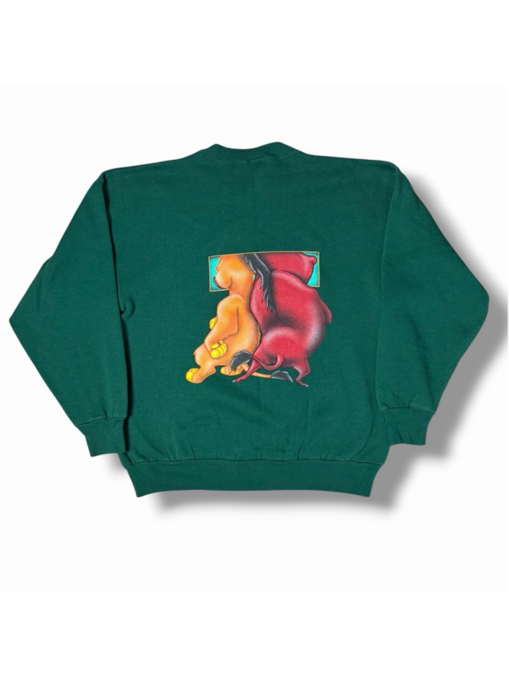 Disney VTG USA Lion King Green Crewneck LG DBL SIDED Party Animals Simba Pumba - Picture 2 of 7